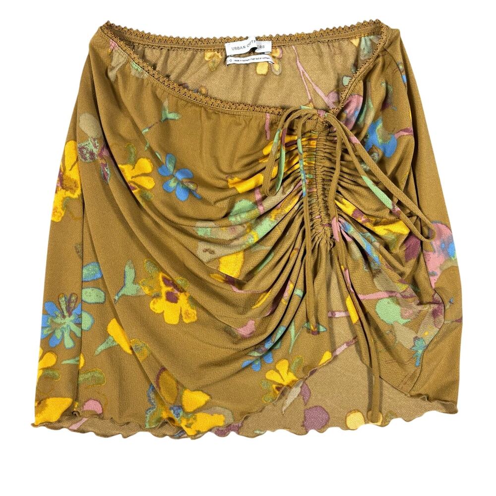 Y2K Urban Outfitters Floral Ruched Mini Skirt Lettuce Edge Boho Retro Large